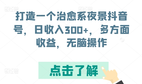 打造一个治愈系夜景抖音号，日收入300+，多方面收益，无脑操作-专享资源网