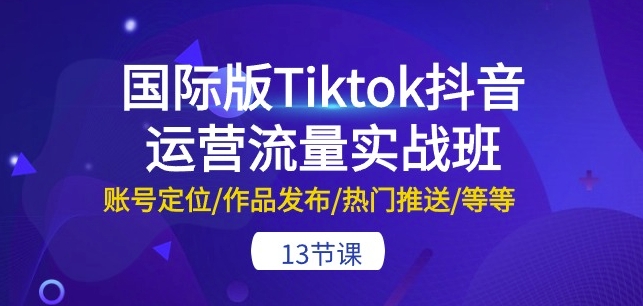 国际版Tiktok抖音运营流量实战班：账号定位/作品发布/热门推送/等等-13节-专享资源网