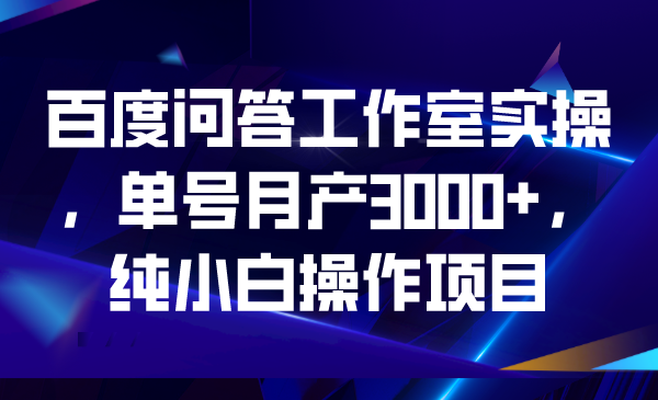 百度问答工作室实操，单号月产3000+，纯小白操作项目-专享资源网