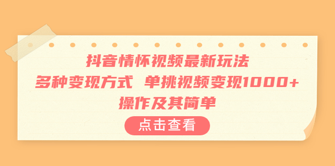 抖音情怀视频最新玩法，多种变现方式，单挑视频变现1000+，操作及其简单-专享资源网