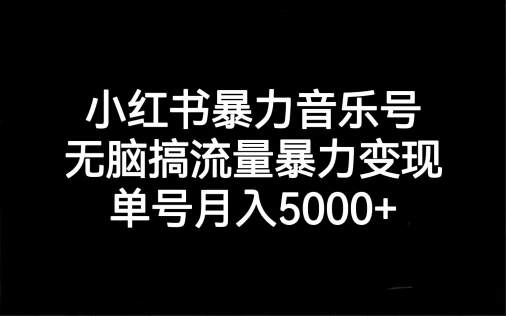 小红书暴力音乐号，无脑搞流量暴力变现，单号月入5000+-专享资源网