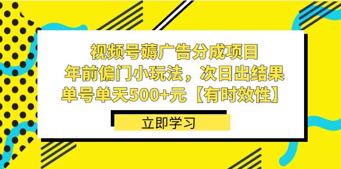 视频号薅广告分成项目，年前偏门小玩法，次日出结果，单号单天500+元-专享资源网