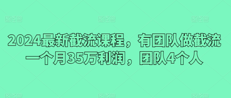 2024最新截流课程，有团队做截流一个月35万利润，团队4个人-专享资源网