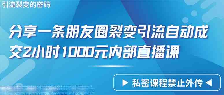 （9850期）仅靠分享一条朋友圈裂变引流自动成交2小时1000内部直播课程-专享资源网