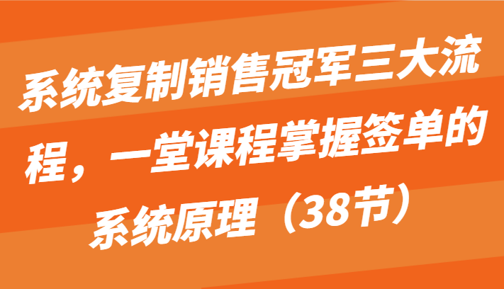 系统复制销售冠军三大流程，一堂课程掌握签单的系统原理（38节）-专享资源网