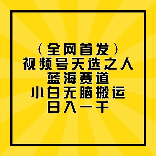 全网首发，视频号天选之人蓝海赛道，小白无脑搬运日入一千-专享资源网