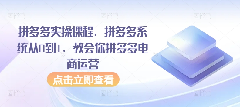 拼多多实操课程，拼多多系统从0到1，教会你拼多多电商运营-专享资源网