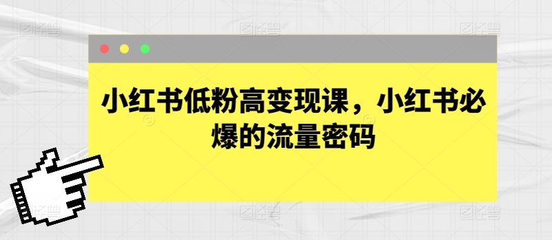 小红书低粉高变现课，小红书必爆的流量密码-专享资源网