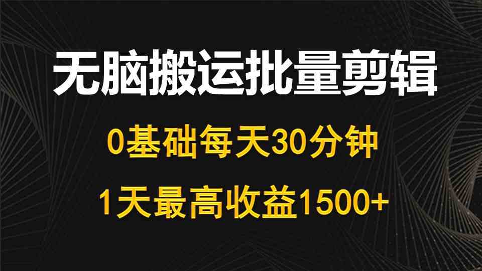 （10008期）每天30分钟，0基础无脑搬运批量剪辑，1天最高收益1500+-专享资源网