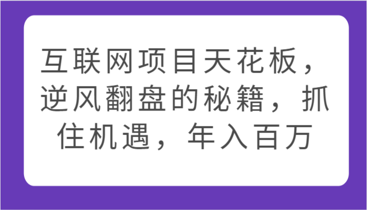 互联网项目天花板，逆风翻盘的秘籍，抓住机遇，年入百万-专享资源网