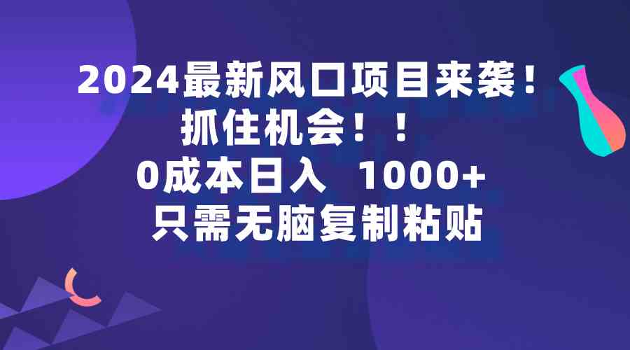 （9899期）2024最新风口项目来袭，抓住机会，0成本一部手机日入1000+，只需无脑复…-专享资源网