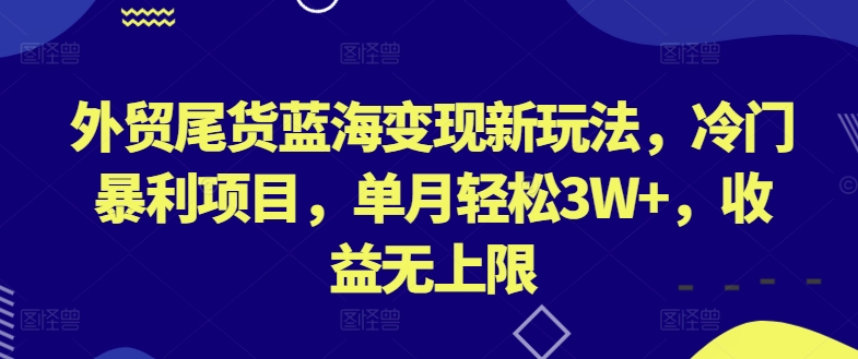 外贸尾货蓝海变现新玩法，冷门暴利项目，单月轻松3W+，收益无上限-专享资源网