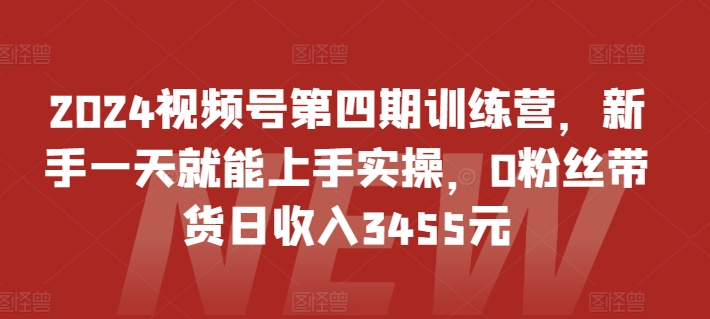 2024视频号第四期训练营，新手一天就能上手实操，0粉丝带货日收入3455元-专享资源网