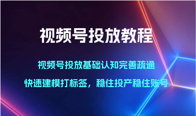 视频号投放教程-视频号投放基础认知完善疏通，快速建模打标签，稳住投产稳住账号-专享资源网