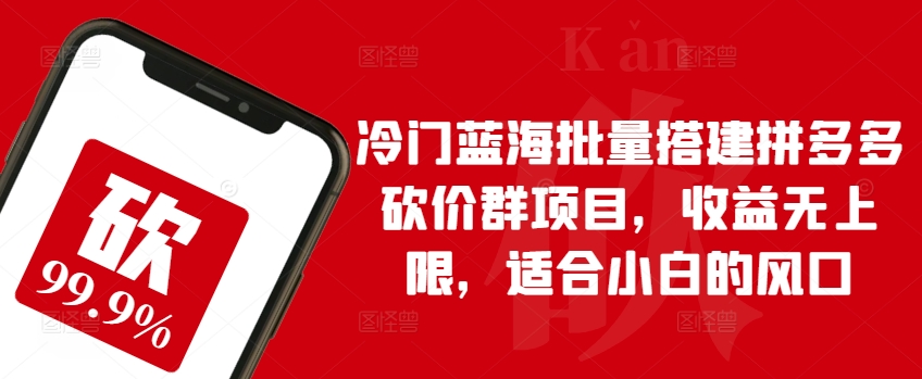 冷门蓝海批量搭建拼多多砍价群项目，收益无上限，适合小白的风口-专享资源网