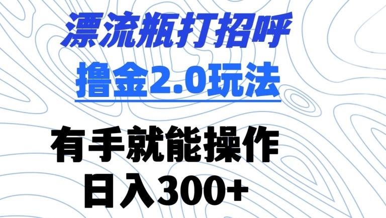 漂流瓶打招呼撸金2.0玩法，有手就能做，日入300+-专享资源网