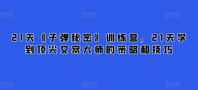 21天《子弹秘密》训练营，21天学到顶尖文案大师的策略和技巧-专享资源网