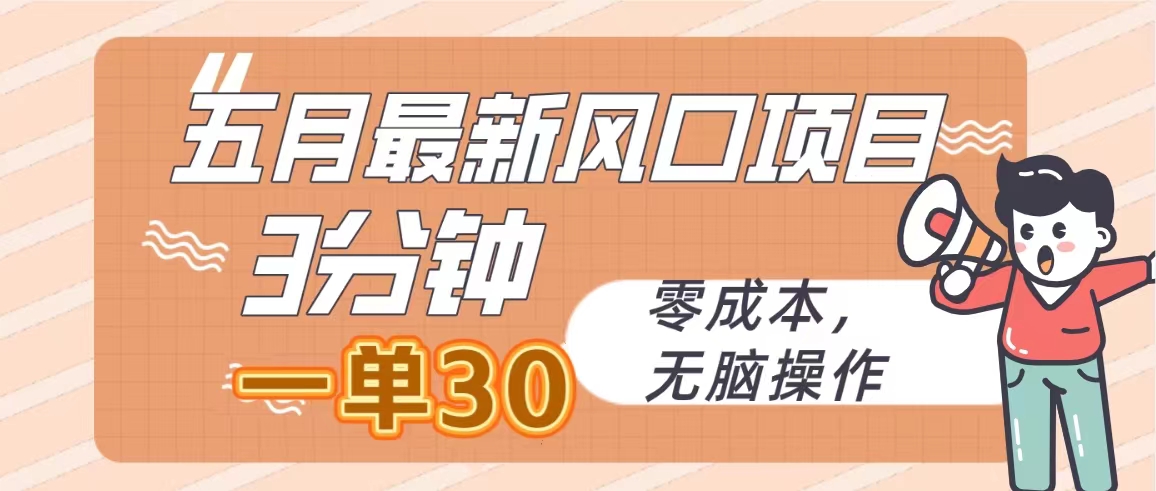 （10256期）五月最新风口项目，3分钟一单30，零成本，无脑操作-专享资源网