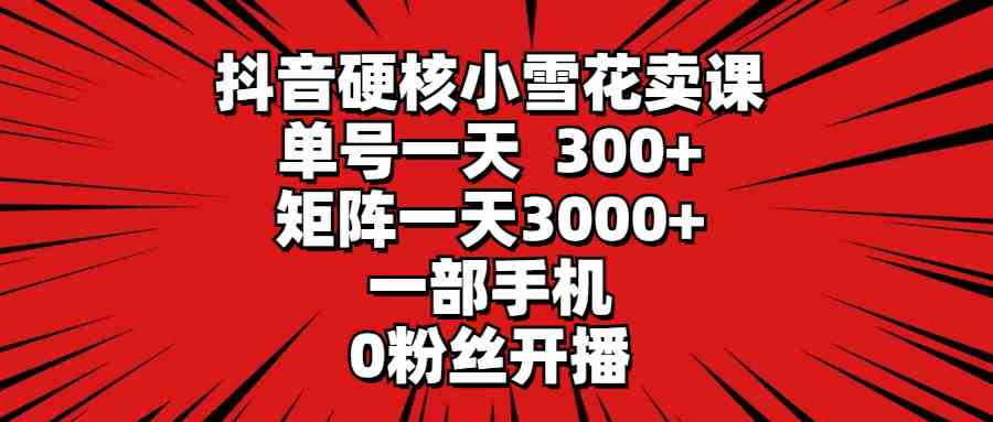 （9551期）抖音硬核小雪花卖课，单号一天300+，矩阵一天3000+，一部手机0粉丝开播-专享资源网