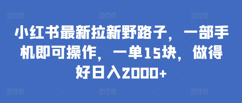 小红书最新拉新野路子，一部手机即可操作，一单15块，做得好日入2000+-专享资源网