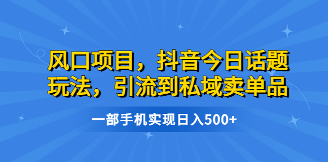 风口项目，抖音今日话题玩法，引流到私域卖单品，一部手机实现日入500+-专享资源网