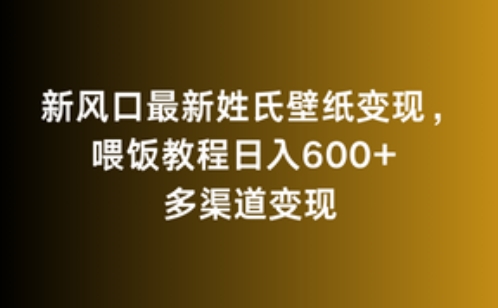 新风口最新姓氏壁纸变现，喂饭教程日入600+-专享资源网