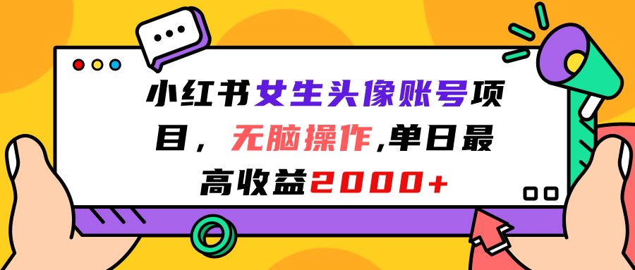 小红书女生头像账号项目，无脑操作“”单日最高收益2000+-专享资源网