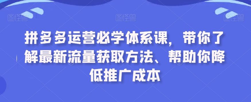 拼多多运营必学体系课，带你了解最新流量获取方法、帮助你降低推广成本-专享资源网