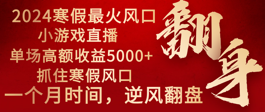 2024年最火寒假风口项目 小游戏直播 单场收益5000+抓住风口 一个月直接提车-专享资源网