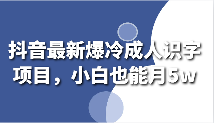 抖音最新爆冷成人识字项目，小白也能月5w-专享资源网