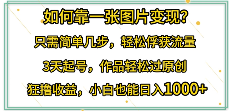 如何靠一张图片变现?只需简单几步，轻松俘获流量，3天起号，作品轻松过原创-专享资源网