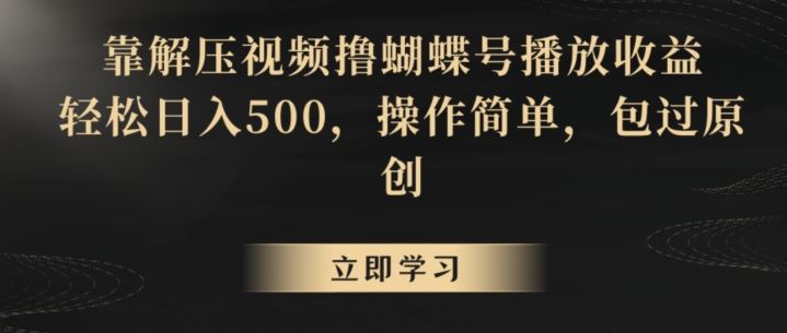 靠解压视频撸蝴蝶号播放收益，轻松日入500，操作简单，包过原创【揭秘】-专享资源网