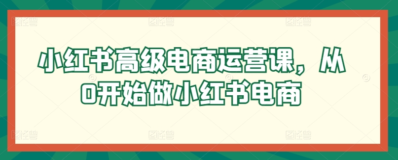 小红书高级电商运营课，从0开始做小红书电商-专享资源网