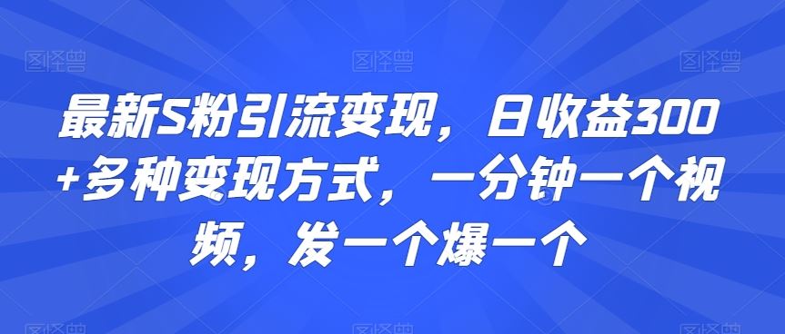 最新S粉引流变现，日收益300+多种变现方式，一分钟一个视频，发一个爆一个【揭秘】-专享资源网