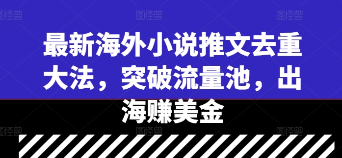 最新海外小说推文去重大法，突破流量池，出海赚美金-专享资源网