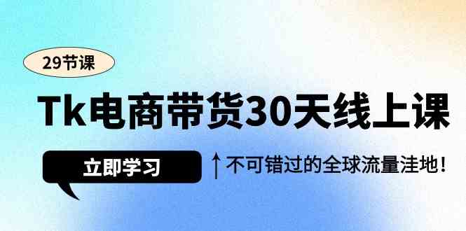 Tk电商带货30天线上课，不可错过的全球流量洼地（29节课）-专享资源网