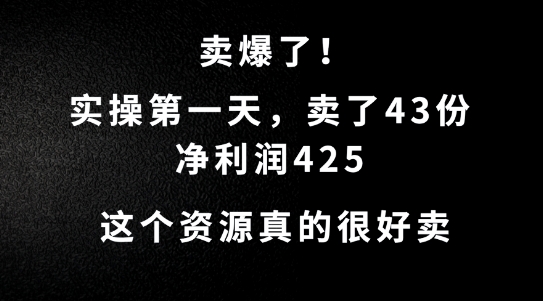 这个资源，需求很大，实操第一天卖了43份，净利润425【揭秘】-专享资源网