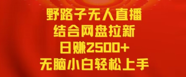 野路子无人直播结合网盘拉新，日赚2500+，小白无脑轻松上手-专享资源网