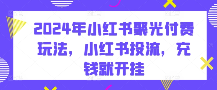 2024年小红书聚光付费玩法，小红书投流，充钱就开挂-专享资源网