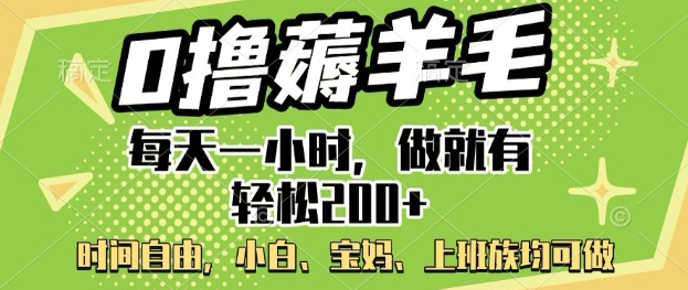 0撸薅羊毛，每天一小时，做就有轻松2张，小白宝妈，上班族均可做-专享资源网