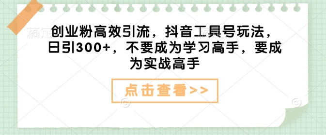 创业粉高效引流，抖音工具号玩法，日引300+，不要成为学习高手，要成为实战高手-专享资源网