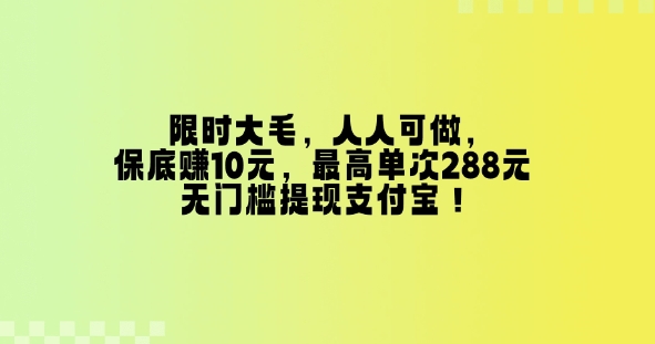 限时大毛，人人可做，保底挣10元，最高单次288元，无门槛提现支付宝！-专享资源网