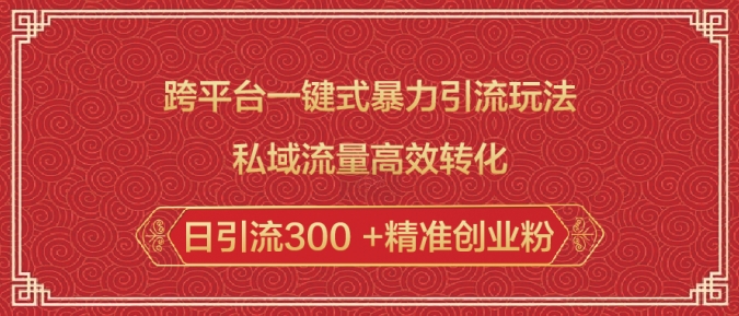 跨平台一键式暴力引流玩法，私域流量高效转化日引流300 +精准创业粉-专享资源网